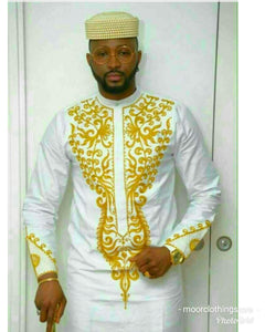 Men's  white and gold embroidery  tunic
