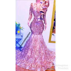 Rose gold sequins prom  dress